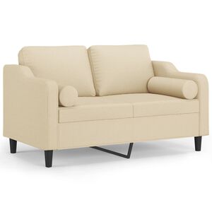 vidaXL 2-osobowa sofa z poduszkami, kremowa, 120 cm, tkanina