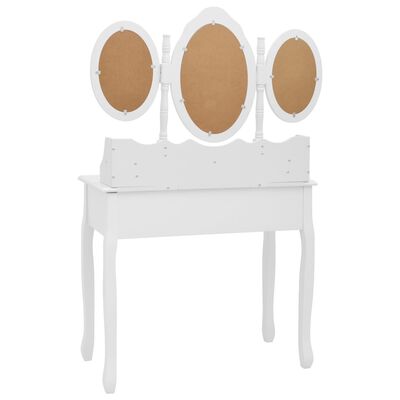 vidaXL Toaletka z taboretem i 3-częściowym, składanym lustrem, biała