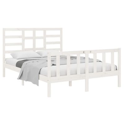 vidaXL Rama łóżka, biała, lite drewno, 140x190 cm