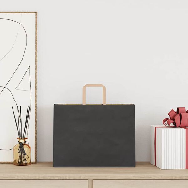 vidaXL Torby papierowe 50 szt. z uchwytami czarne 32x17x25 cm