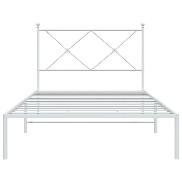 vidaXL Metalowa rama ł&oacute;żka z wezgłowiem, biała, 107x203 cm