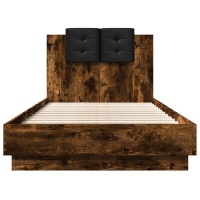 vidaXL Rama łóżka z wezgłowiem, przydymiony dąb, 75x190 cm