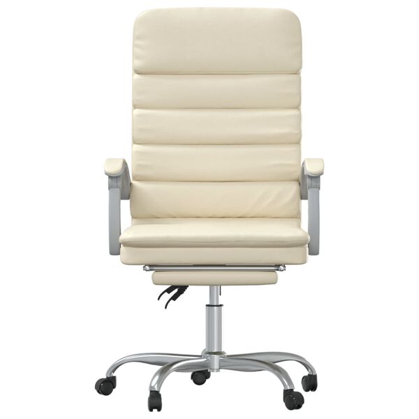 vidaXL Rozkładane, masujące krzesło biurowe, kremowe, sztuczna sk&oacute;ra
