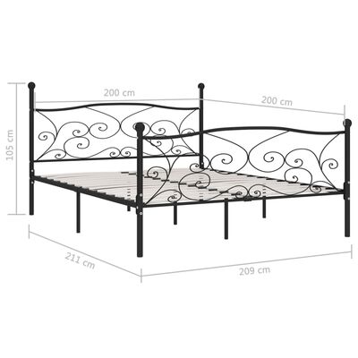vidaXL Rama łóżka ze stelażem z listw, czarna, metalowa, 200 x 200 cm