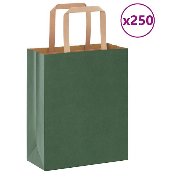 vidaXL Torby papierowe 250 szt. z uchwytami zielone 18x8x22 cm