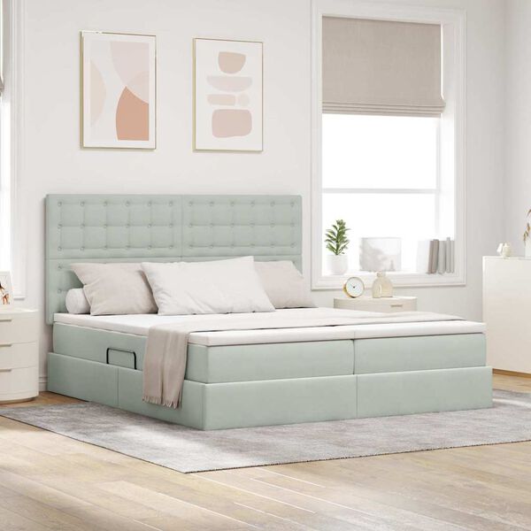 vidaXL Ł&oacute;żko Ze LED Lights Jasnoszary 180 x 200 cm Aksamit