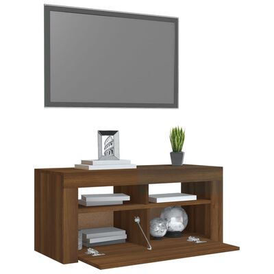 vidaXL Szafka pod TV z oświetleniem LED, brązowy dąb, 90x35x40 cm