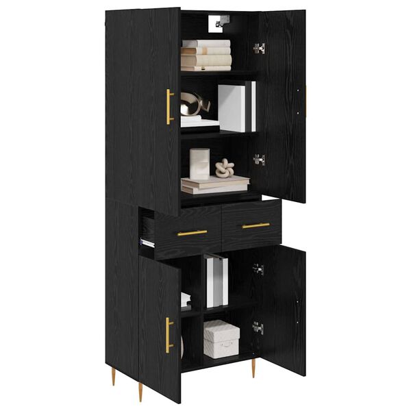vidaXL Highboard Czarny Dąb 69,5 x 34 x 180 cm Materiał drewnopochodny