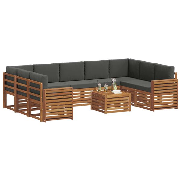 vidaXL Zestawy sof 10 pcs Naturalny i Antracytowy Lite Drewno Akacji
