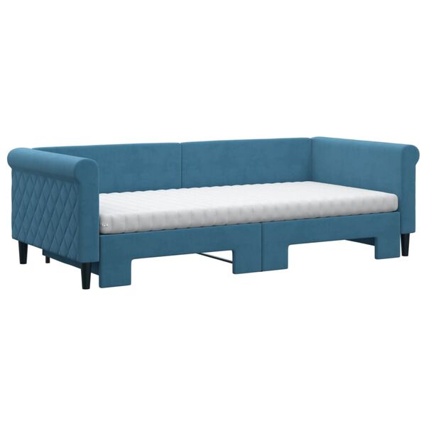 vidaXL Sofa rozsuwana z materacami, niebieska, 90x200 cm, aksamit