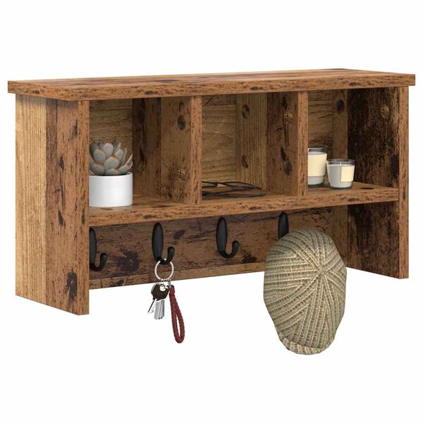 vidaXL Wieszak na płaszcze montowany na ścianie z p&oacute;łką Stare drewno