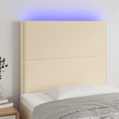 vidaXL Zagłówek do łóżka z LED, kremowy, 80x5x118/128 cm, tkanina