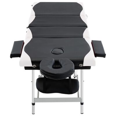 vidaXL Składany stół do masażu, 4-strefowy, aluminiowy, czarno-biały
