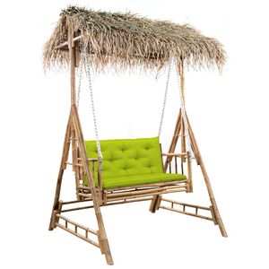 vidaXL 2-os. huśtawka ogrodowa, bambus i liście palmy, poduszka, 202cm