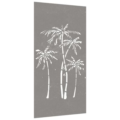 vidaXL Ogrodowa dekoracja ścienna, 105x55 cm, stal kortenowska, palmy