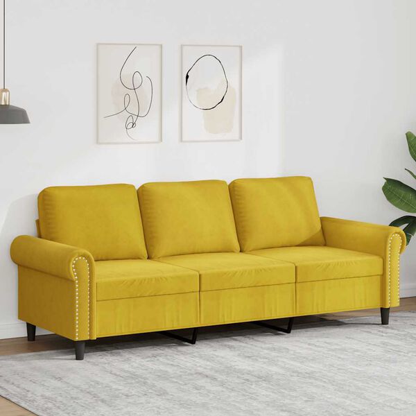 vidaXL Sofa 3-osobowa, ż&oacute;łty, 180 cm, tapicerowana aksamitem