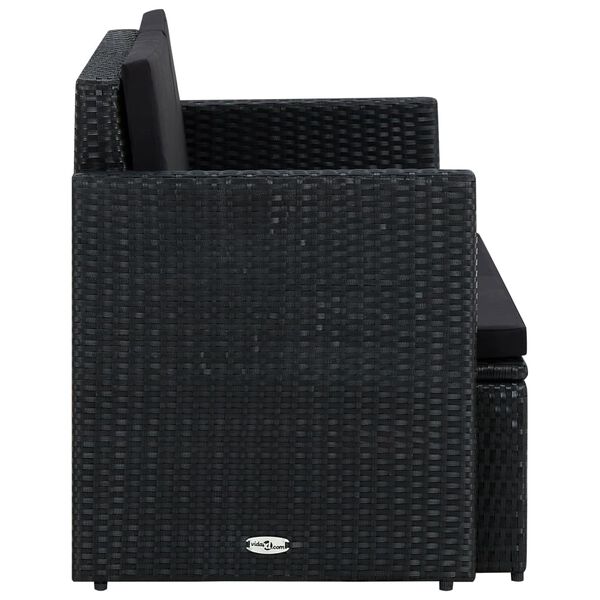 vidaXL 2-osobowa sofa ogrodowa z poduszkami, czarna, polirattan