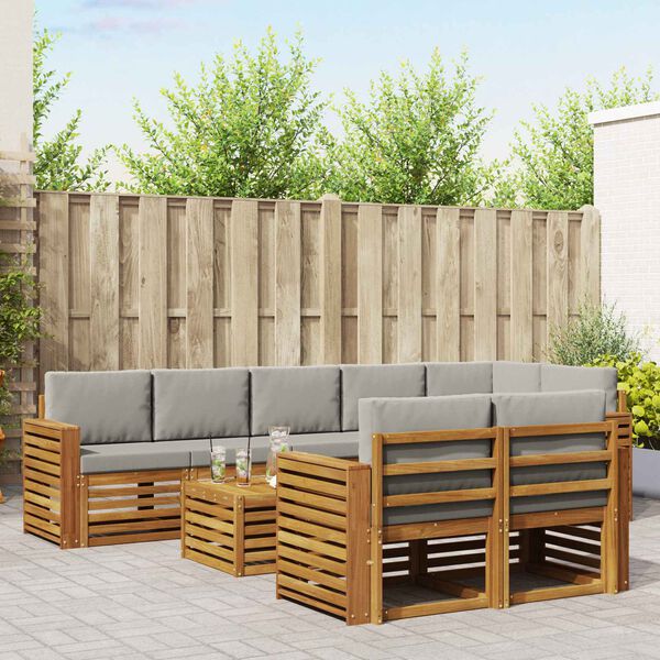 vidaXL Zestawy sof 9 pcs Naturalny i Jasny Szary Lite Drewno Akacji