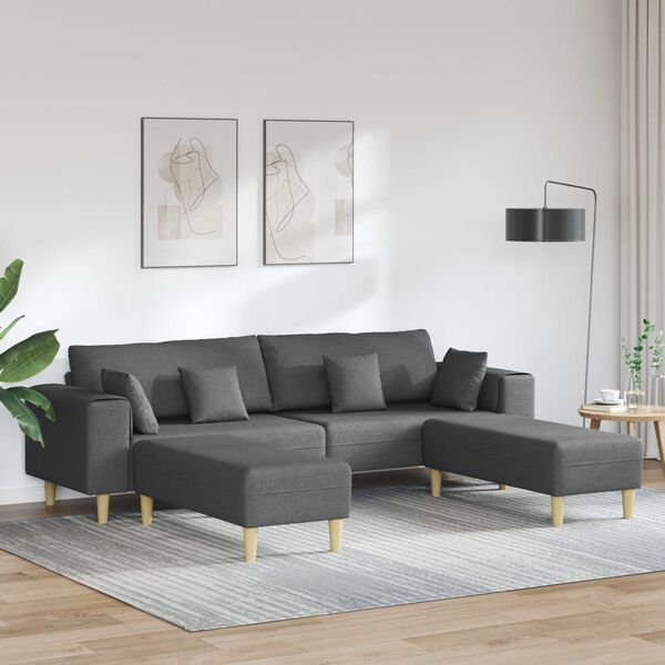 vidaXL Sofa z poduszką 3 pcs Ciemnoszary tkanina