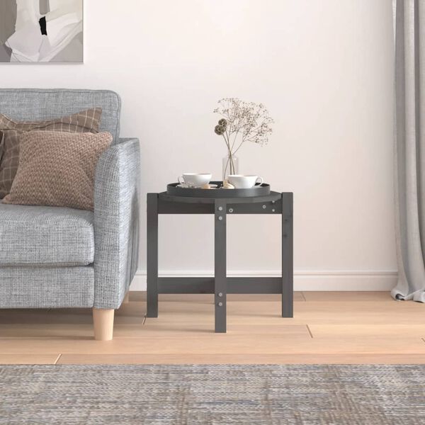 vidaXL Stolik kawowy, szary, &Oslash; 52,5x45 cm, lite drewno sosnowe