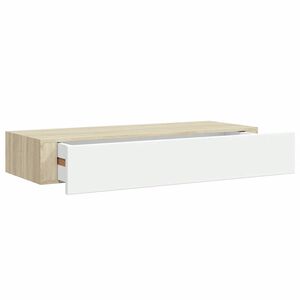 vidaXL P&oacute;łka ścienna z szufladą, dąb i biel, 60x23,5x10cm, MDF