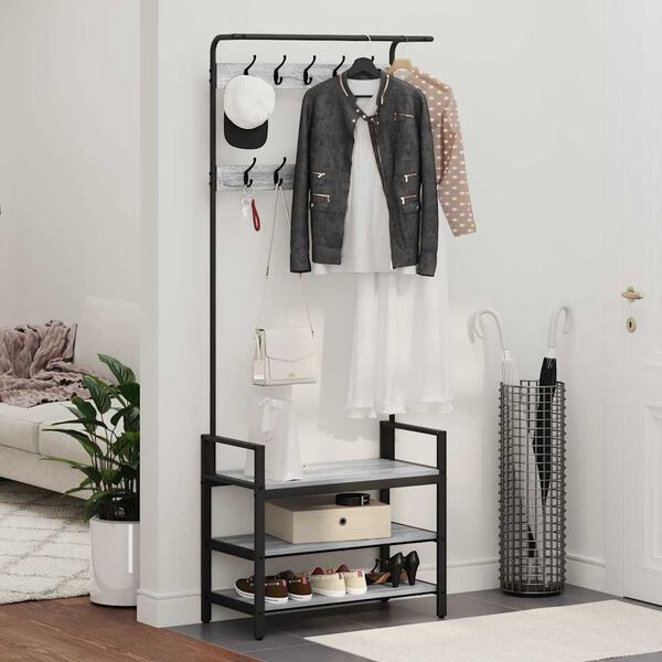 vidaXL Wieszak na płaszcze z p&oacute;łką Szary Sonoma 75 x 34 x 184 cm