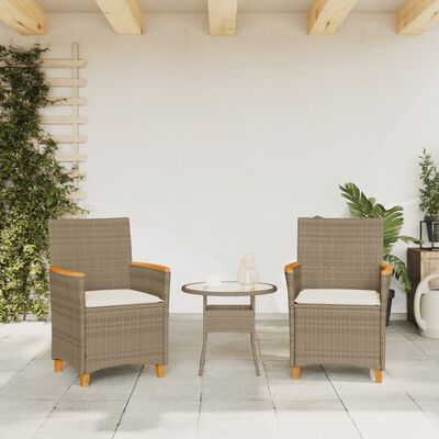 vidaXL Krzesła ogrodowe, poduszki, 2 szt., beżowe, polirattan i drewno