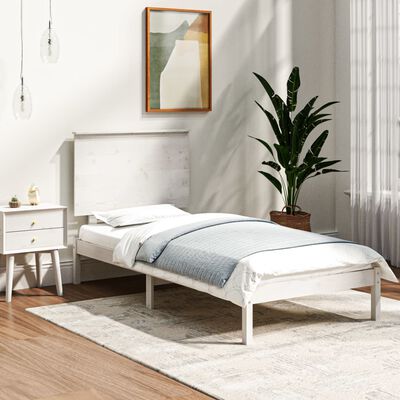 vidaXL Rama łóżka, biała, lite drewno sosnowe, 90x200 cm