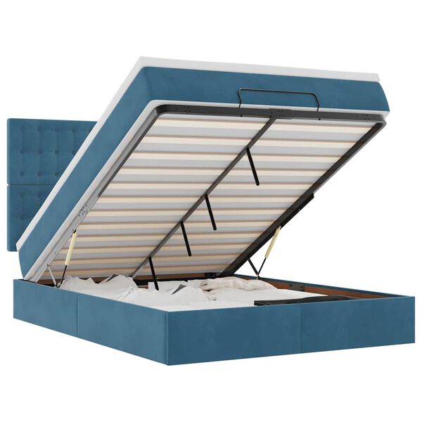 vidaXL Rama ł&oacute;żka otomana z materacami, niebieska, 140x190 cm, aksamit