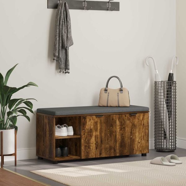 vidaXL Ławka w przedpokoju z poduszką Dąb wędzony 100 x 38 x 46 cm