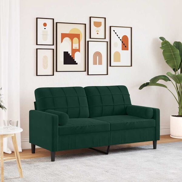 vidaXL 2-osobowa sofa z poduszkami, ciemnozielona, 140 cm, aksamit