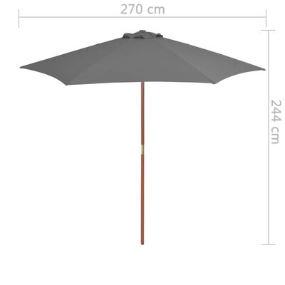 vidaXL Parasol ogrodowy na drewnianym słupku, 270 cm, antracytowy