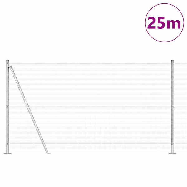 vidaXL Ogrodzenie z słupkami Srebrny 1.2 x 25 m Stal