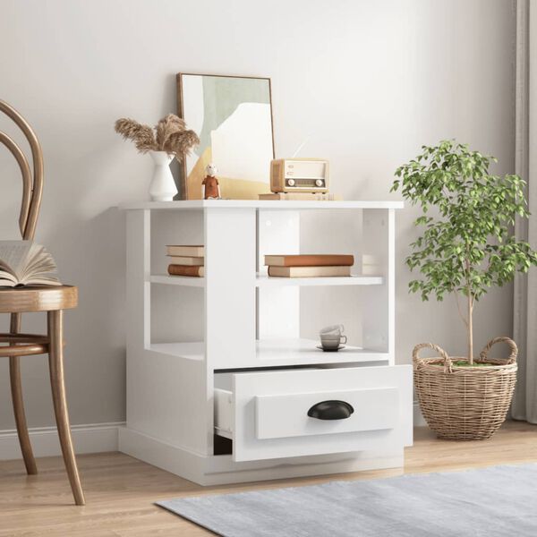 vidaXL Stolik boczny, biały o wysokim połysku, 50x50x60 cm