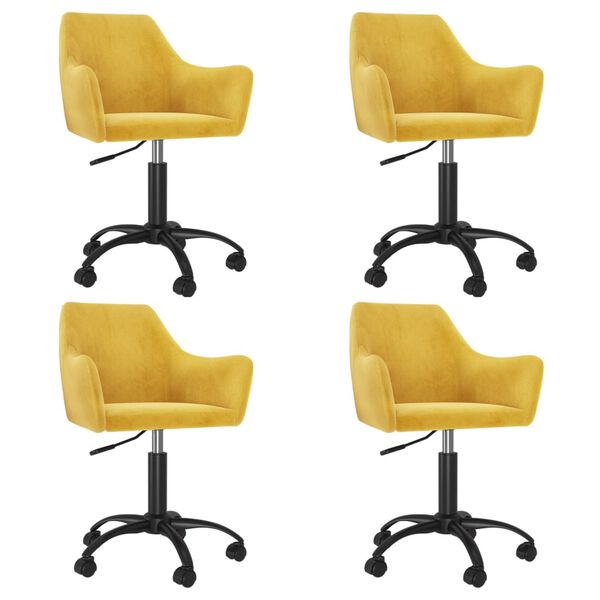 vidaXL Obrotowe krzesła stołowe, 4 szt., musztardowe, obite aksamitem