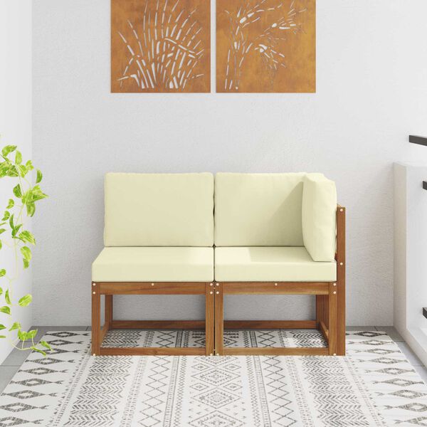 vidaXL Modułowa sofa na zewnątrz 2 Sztuka Naturalny i Kremowy