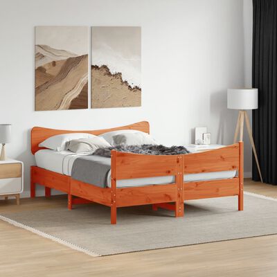 vidaXL Rama łóżka z wezgłowiem, woskowy brąz, 140x190 cm, sosnowa