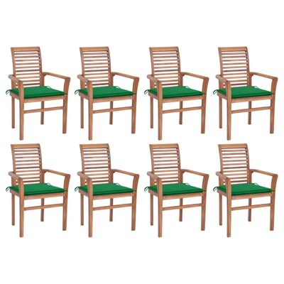vidaXL Krzesła stołowe z zielonymi poduszkami, 8 szt., drewno tekowe