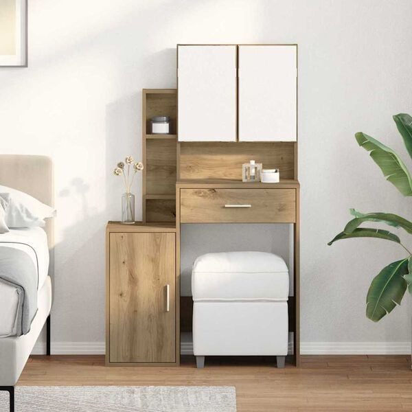 vidaXL Toaletka z szufladą z p&oacute;łką Dąb rzemieślniczy 80 x 35 x 132 cm