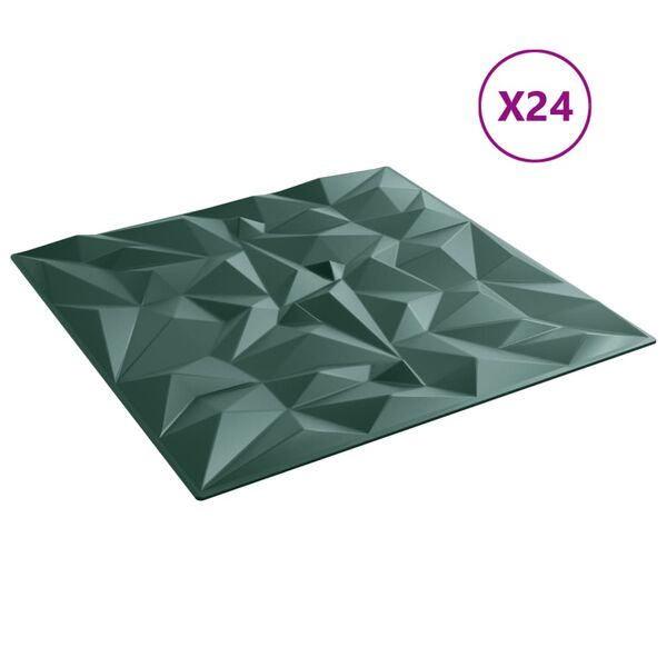 vidaXL Panele ścienne, 24 szt., zielone, 50x50 cm, XPS, 6 m², ametyst