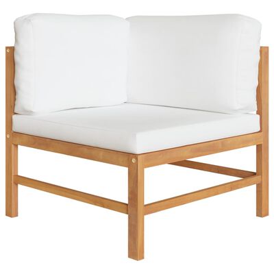 vidaXL 3-os. sofa ogrodowa z kremowymi poduszkami, lite drewno tekowe