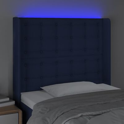 vidaXL Zagłówek do łóżka z LED, niebieski, 83x16x118/128 cm, tkanina