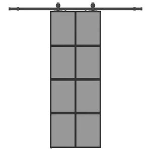 vidaXL Drzwi przesuwne z zestawem okuć czarne 76x205cm szkło hartowane