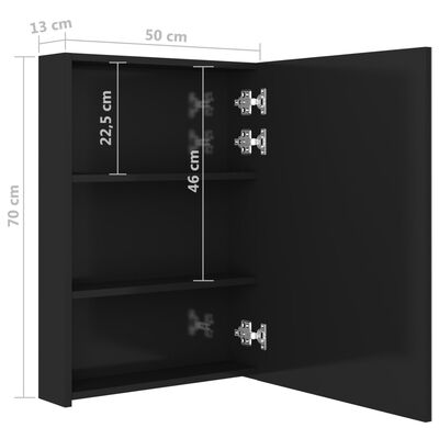 vidaXL Szafka łazienkowa z lustrem i LED, lśniąca czerń, 50x13x70 cm