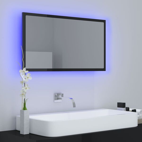 vidaXL Lustro łazienkowe LED, wysoki połysk czarne, 80x8,5x37cm, akryl