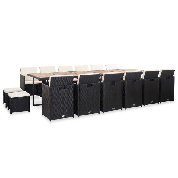 vidaXL 17-cz. zestaw mebli ogrodowych z poduszkami, rattan PE, czarny