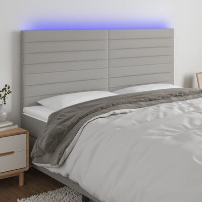 vidaXL Zagłówek do łóżka z LED, jasnoszary, 180x5x118/128 cm, tkanina