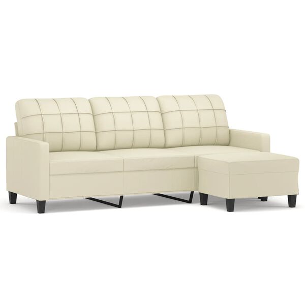 vidaXL 3-osobowa sofa z podnóżkiem, kremowa, 180 cm, sztuczna skóra