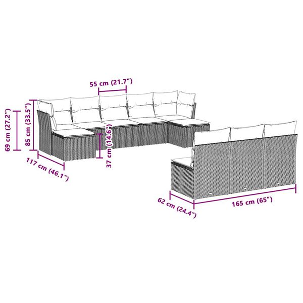 vidaXL 10-cz. zestaw wypoczynkowy do ogrodu, z poduszkami, jasnoszary