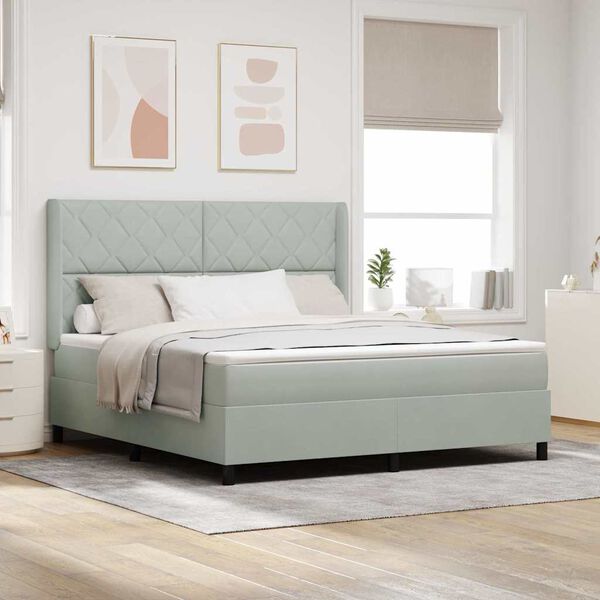 vidaXL Ł&oacute;żko sprężynowe z materacem Jasnoszary 180 x 200 cm Aksamit